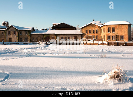 Medieval snow covered houses at winter Stock Photo