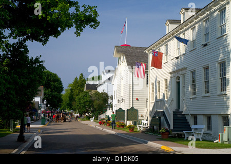 Market Street buildings on Mackinac Island located in Lake Huron, Michigan, USA. Stock Photo