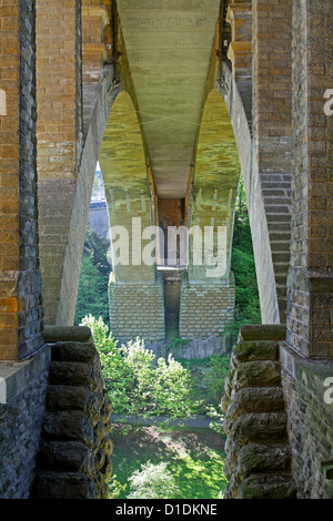 View beneath the Pont Adolphe, a bridge in Luxembourg City Stock Photo