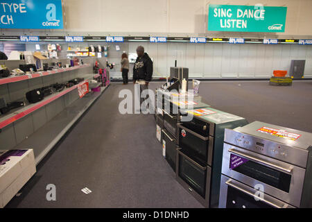 Comet, Catford, South East London, England, UK.17.12.2012 More than 50 Comet stores are to trade for their final weekend as hopes fade over a rescue deal for the stricken consumer electronics chain.Sales offering at least 50% off products, except televisions and laptops, have been launched at 54 stores closing between now and early next week.They are among the 125 store closures already announced by administrator Deloitte in a move expected to result in around 3,000 retail job losses. The remaining 70 stores are expected to be closed by Christmas unless a buyer can be found. Stock Photo