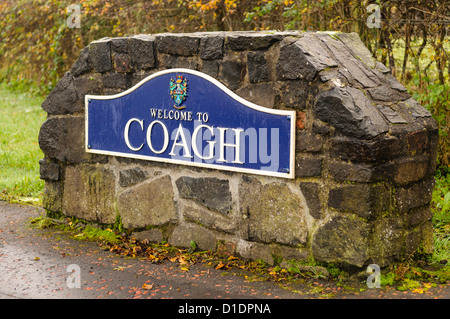 Sign welcoming visitors to the village of Coagh, County Tyrone Stock Photo