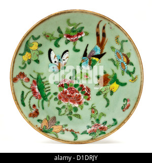 Antique Chinese "Famille Verte" hand painted plate Stock Photo