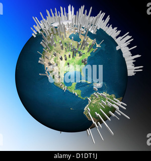 globe covered with buildings and skyscrapers Stock Photo