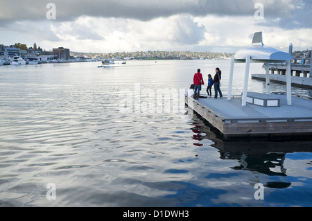 Family visiting Heritage Wharf, Lake Union Park - Seattle, Washington
