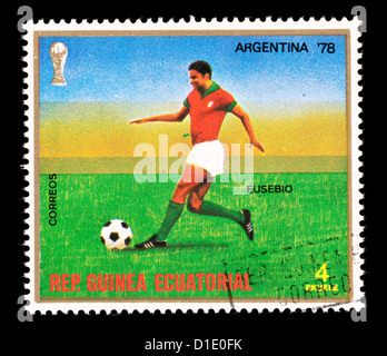 Postage stamp from Equatorial Guinea depicting a soccer player, issued for the 1978 World Cup in Argentina Stock Photo