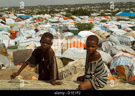 Refugee children in a tent city escaping civil war and drought Mogadishu Somalia Stock Photo