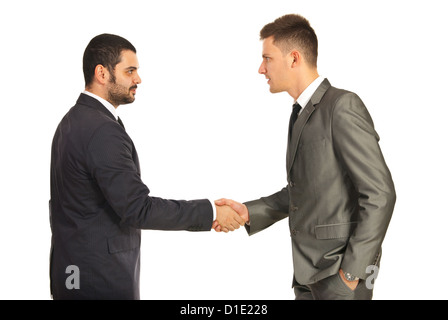 Two business men giving handshake isolated on white background Stock Photo