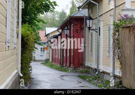 Wooden houses in street, Nantaali, near Turku, Finland Stock Photo
