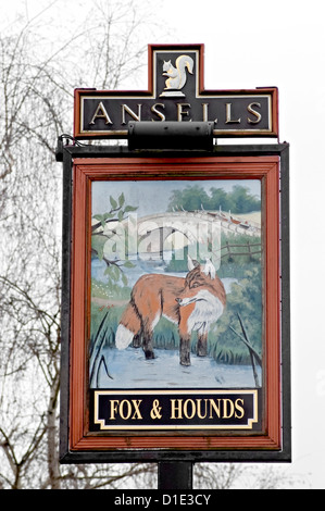 Fox & Hounds hanging pub sign; An rurtal hunting illustration in ...