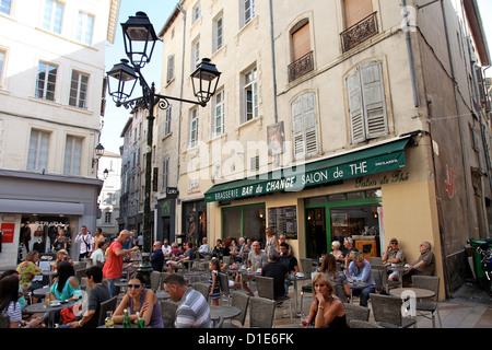 Street cafe in old city, Avignon, Vaucluse, Provence, France, Europe Stock Photo