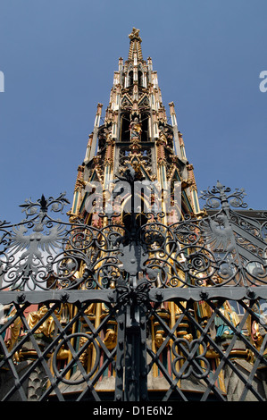 Nuernberg, Germany, the Schoene Brunnen on the Main Market Stock Photo