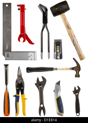 A collection of used tools isolated on white background Stock Photo