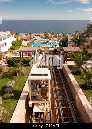 The furnicular leading to the swimming pools by the beach at the Hilton Sharm Waterfall Hotel, Sharm El Sheikh, Egypt Stock Photo