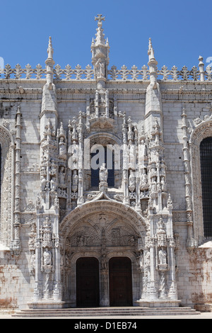 South Portal of the Manueline Heironymites Monastery, by Joao de Castilho, Belem, Lisbon, Portugal, Europe Stock Photo