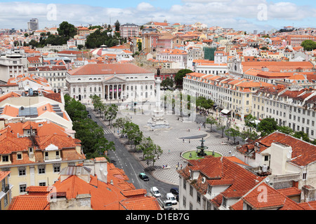 Rossio square (Praca Dom Pedro IV) in the Baixa district centre of Lisbon, Portugal, Europe Stock Photo