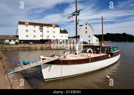 Yacht moored by the Tide Mill at Woodbridge Riverside, Woodbridge, Suffolk, England, United Kingdom, Europe Stock Photo