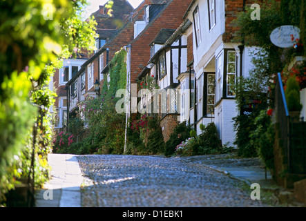 View along cobbled Mermaid Street, Rye, East Sussex, England, United Kingdom, Europe Stock Photo
