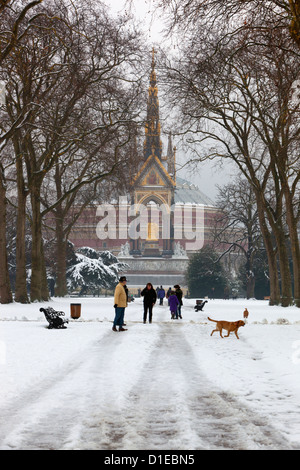 The Albert Memorial and Royal Albert Hall in winter, Kensington Gardens, London, England, United Kingdom, Europe Stock Photo