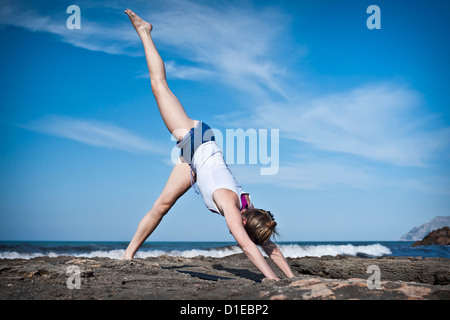 Yoga, Port d'Alcudia, Raiguer, Tramuntana, Mallorca, Spain, Europe Stock Photo