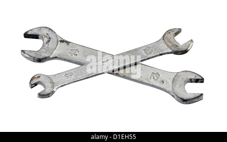 two different size screw spanners wrench tools isolated on white background. Stock Photo