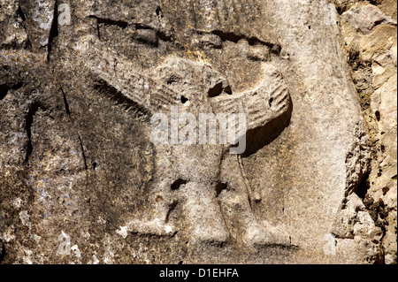 Mythical bird sculpture in Yazilikaya sanctuary [ written rock ], Hattusa The largest known Hittite sanctuary. 13th century BC Stock Photo
