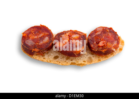 Chorizo tapa on white Stock Photo