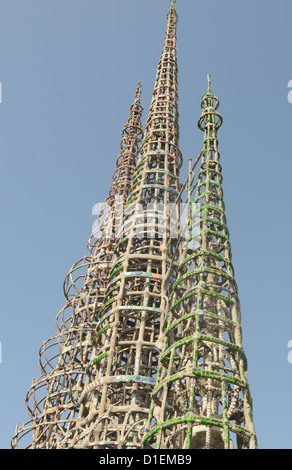 Watts Towers, or the Towers of Simon Rodia, located in the Watts district of Los Angeles, California. Stock Photo