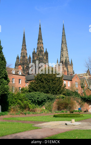 Lichfield Cathedral from Remembrance Garden Lichfield Staffordshire England UK Stock Photo