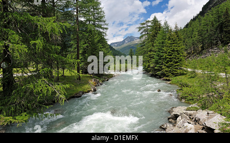 River Schwarzach and alpine landscape, Tyrol, Austria Stock Photo