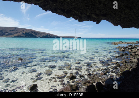 Balandra beach on the Sea Of Cortez north of La Paz Baja Sur Mexico with its clear waters and famous mushroom rock Stock Photo