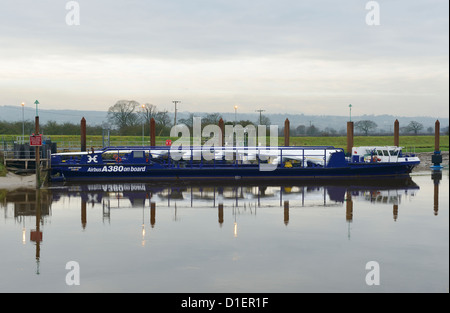 The Airbus A380 wing barge moored near the Broughton factory Stock Photo