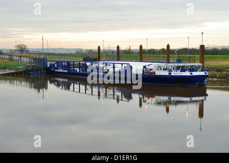 The Airbus A380 wing barge moored near the Broughton factory Stock Photo