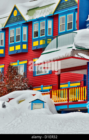 Chalet and resort building details at Silver Star Ski Resort, Vernon, British Columbia BC, Canada Stock Photo