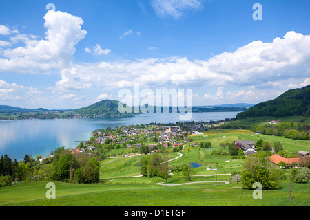View over Weyregg to the Attersee, Austria Stock Photo