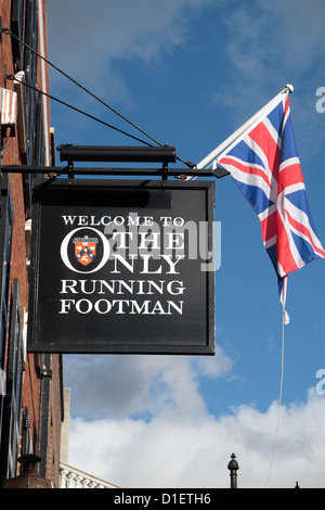 Sign above The Only Running Footman public house, 5 Charles Street, Mayfair, London, UK. Stock Photo