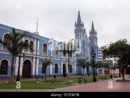 Exterior of Parish of the Sacred Hearts, also known as the Church of Recoleta in Lima Peru Stock Photo