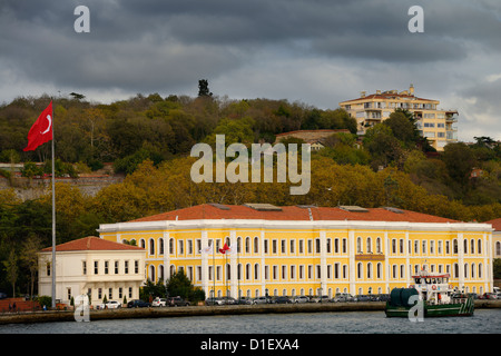 Turkish flag at Galatasaray University in Yildiz on the Bosphorus Strait Istanbul Turkey Stock Photo