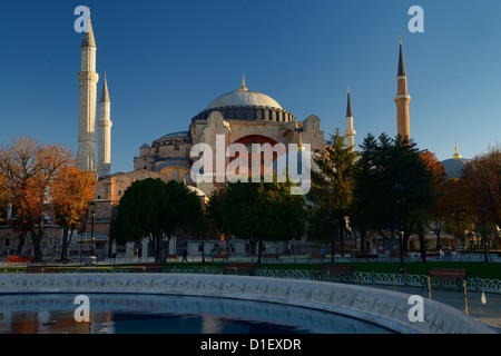 Early morning sun on the Hagia Sophia at fountain in Istanbul Turkey Stock Photo