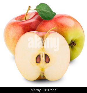 Red apples and half of apple on a white background Stock Photo