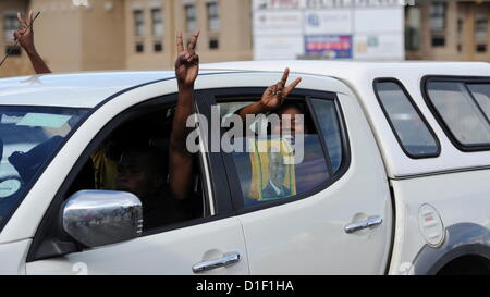 BLOEMFONTEIN, SOUTH AFRICA: Supporters of President Jacob Zuma celebrate at Mangaung on December 17, 2012, in Bloemfontein, South Africa. (Photo by Gallo Images / Foto24 / Felix Dlangamandla) Stock Photo