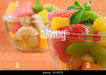 Healthy mixed fruit salad in the glass bowl Stock Photo