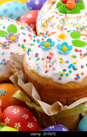 Easter decorations - eggs and cakes Stock Photo
