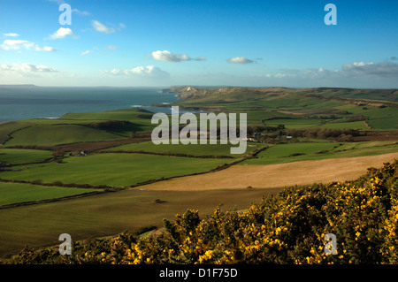 View from Swyre Head, Looking West, Overlooking Kimmeridge Bay, and Smedmore House, Isle of Purbeck in winter January 2005 Stock Photo