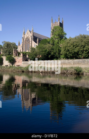 Cathedral west side and River Severn, Worcester, Worcestershire, England, United Kingdom, Europe Stock Photo
