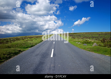 Road across Dartmoor, Devon, England, United Kingdom, Europe Stock Photo