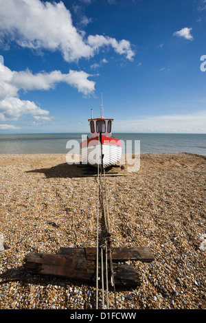 Boat on the beach, Dungeness, Kent, England, United Kingdom, Europe Stock Photo