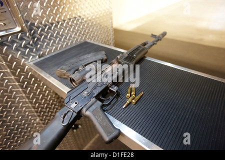 AK47 assault rifle magazine and ammunition at a gun range in las vegas nevada usa Stock Photo