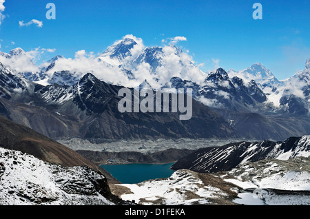 View from Renjo Pass of Mount Everest, Everest Himalayan Range and Gokyo Lake, Sagarmatha National Park, Purwanchal, Nepal Stock Photo