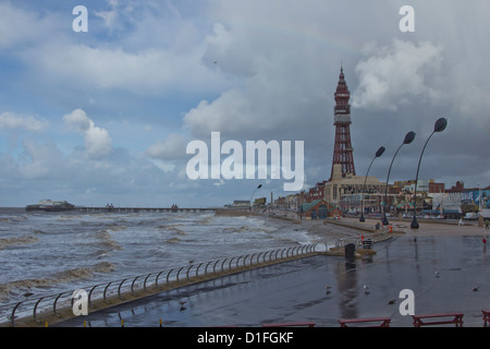 November at Blackpool.Taken from central pier looking towards north pier Stock Photo