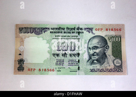 Indian currency Close up of a one hundred rupee note in white background 100 Stock Photo